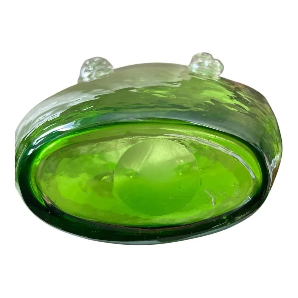 Vintage Hand Blown Green Glass Purse Vase With Handles 8.5 x 6.5